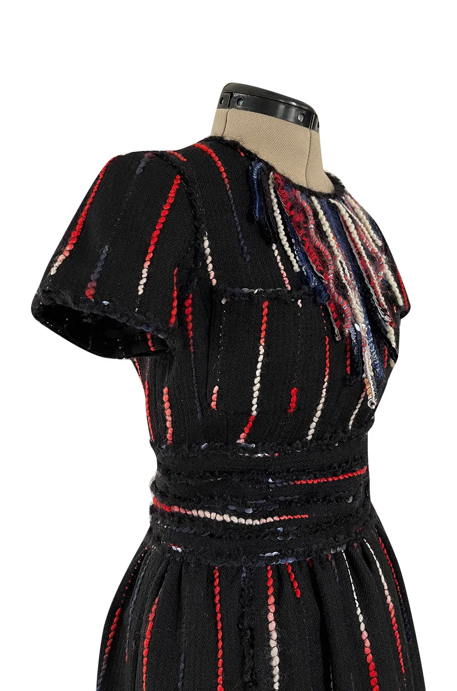 Iconic Fall 2010 Chanel by Karl Lagerfeld Look 21 Runway Black Knit Boucle Dress w Fringe Detailing