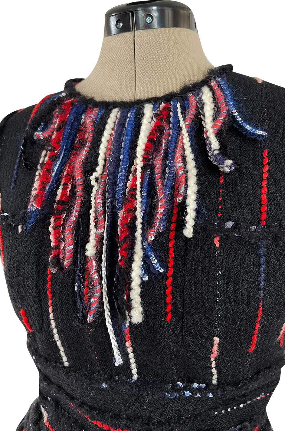 Iconic Fall 2010 Chanel by Karl Lagerfeld Look 21 Runway Black Knit Boucle Dress w Fringe Detailing