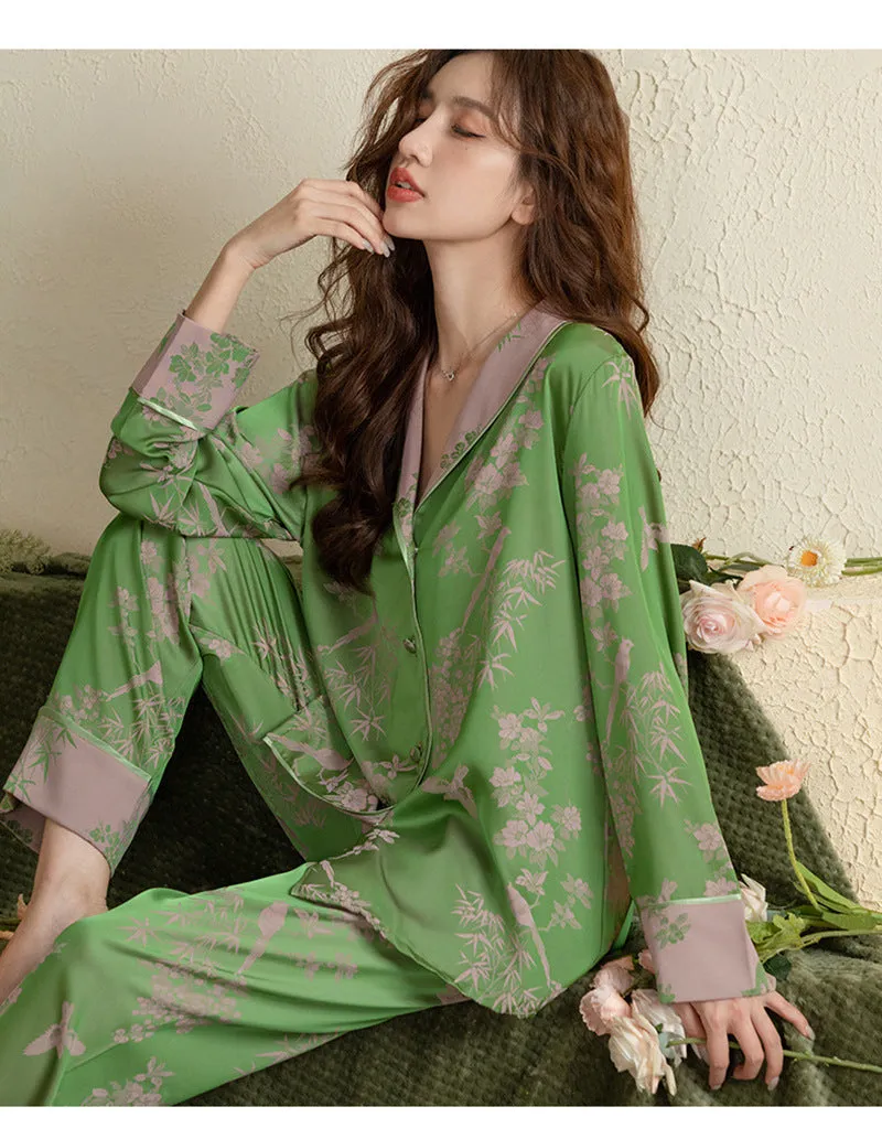 Light Ice Silk Long Pajama Set
