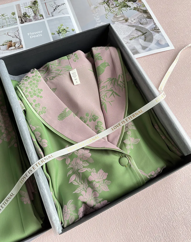 Light Ice Silk Long Pajama Set