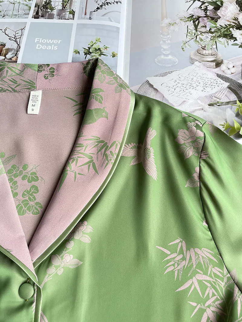 Light Ice Silk Long Pajama Set