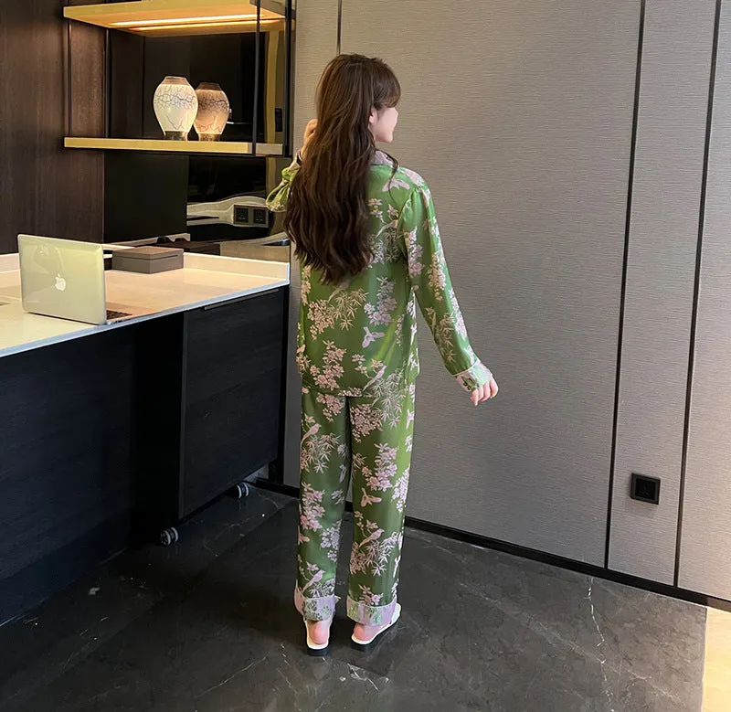 Light Ice Silk Long Pajama Set