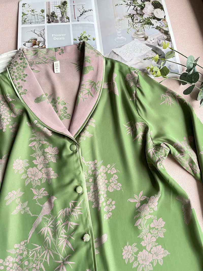 Light Ice Silk Long Pajama Set