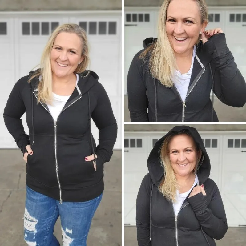 Luna Black Full Zip Women's Hoodie
