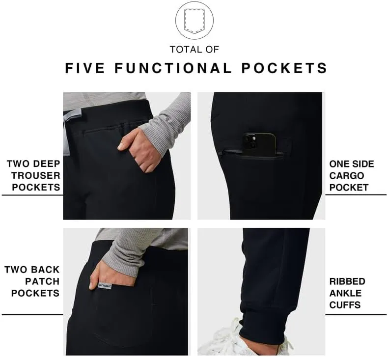 Medical Scrub Pants for Women - Mid Rise 4-Way Stretch Anti-Wrinkle Slim Fit Jogger Pants, Drawstring & 5 Pockets