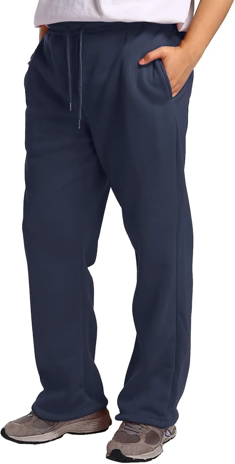 Men's Baggy Sweatpants Fleece Straight Leg Jogger Workout Casual Pant Loose Athletic Trousers Elastic Waist Pockets