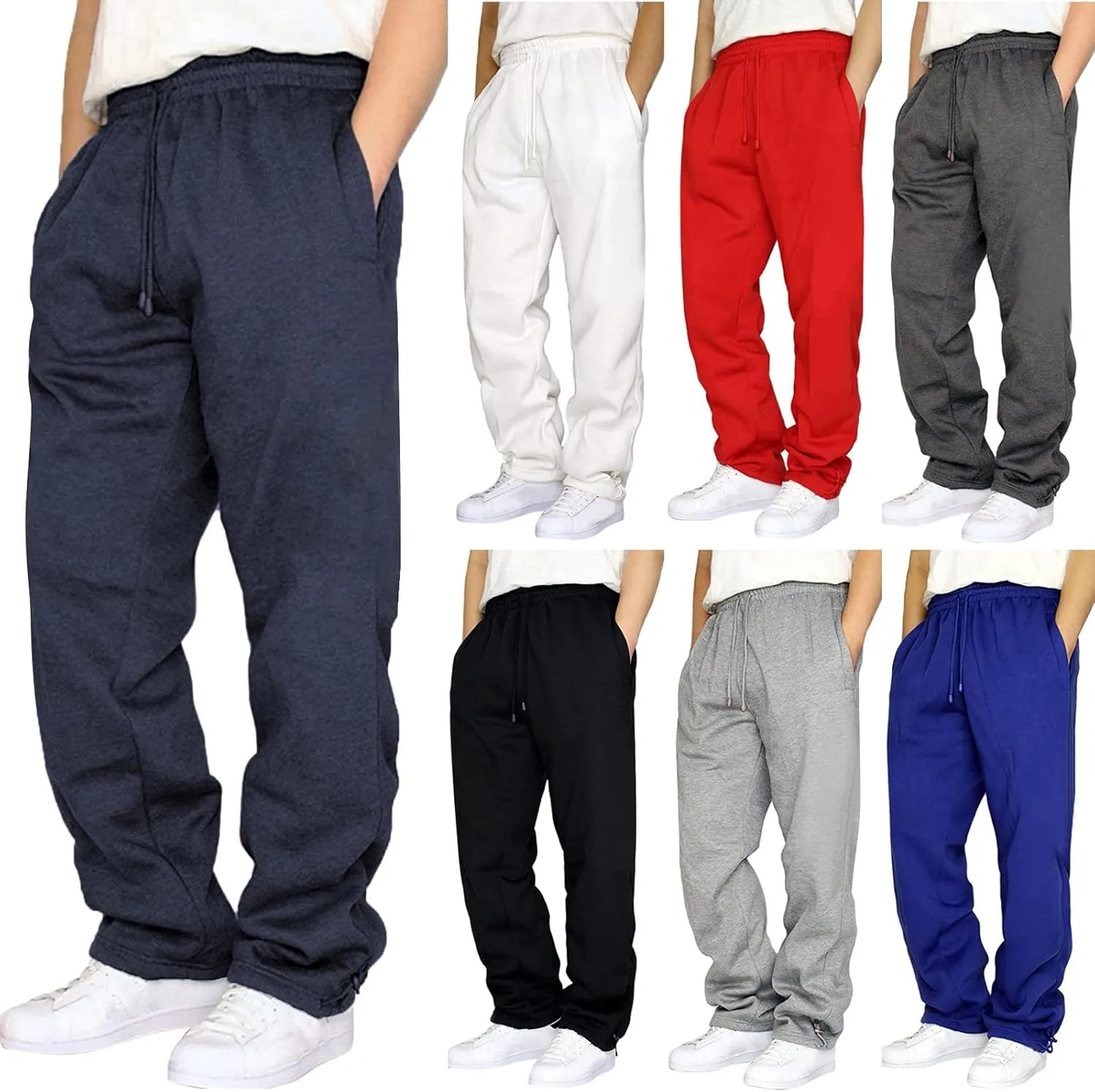 Men's Baggy Sweatpants Fleece Straight Leg Jogger Workout Casual Pant Loose Athletic Trousers Elastic Waist Pockets