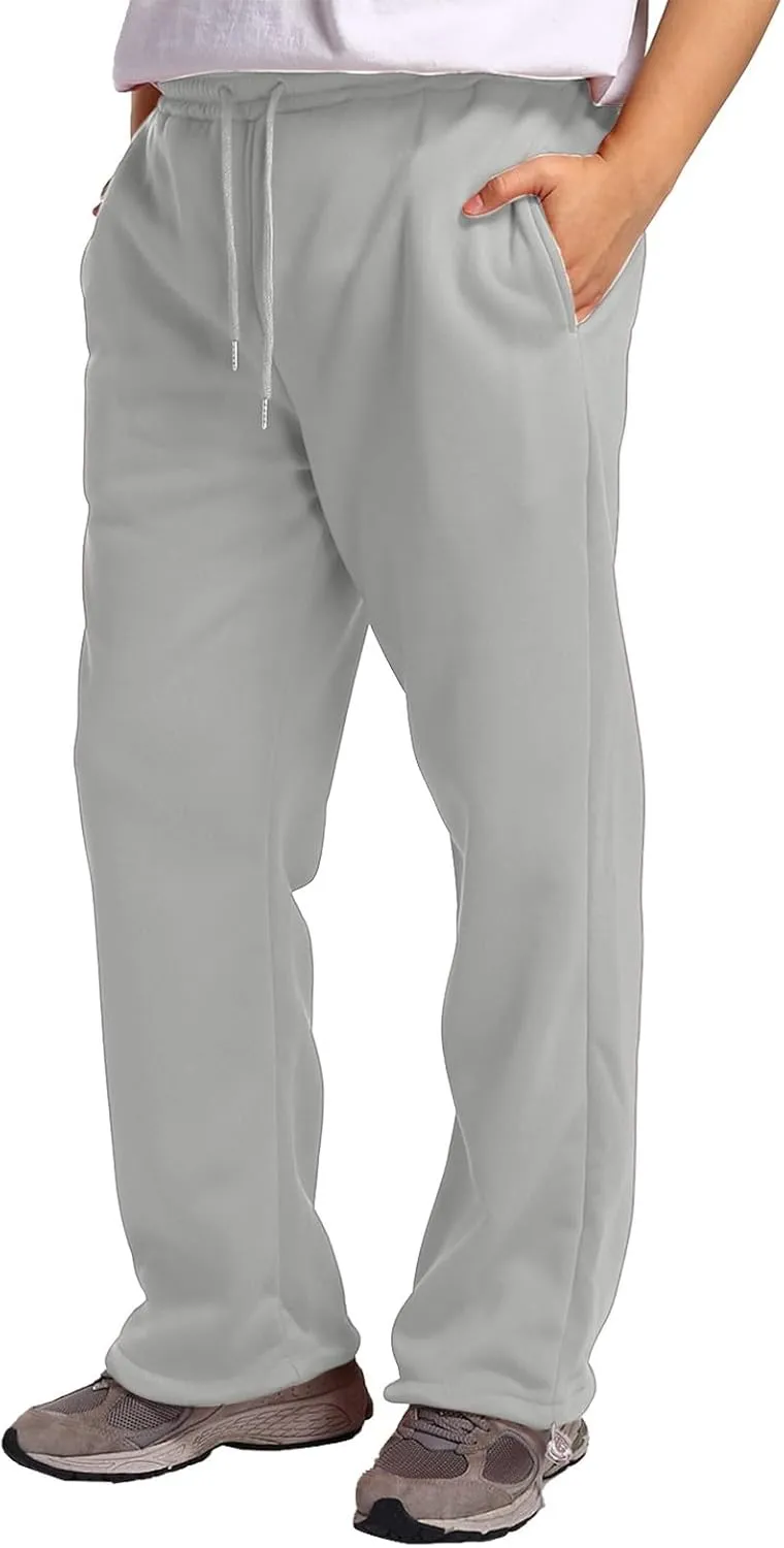 Men's Baggy Sweatpants Fleece Straight Leg Jogger Workout Casual Pant Loose Athletic Trousers Elastic Waist Pockets
