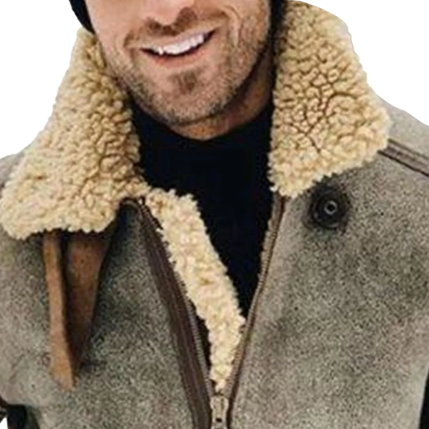 Men's Suede Winter Jacket Fur Collar Bomber Faux Leather Coat Sherpa Lined Warm Winter Outwear