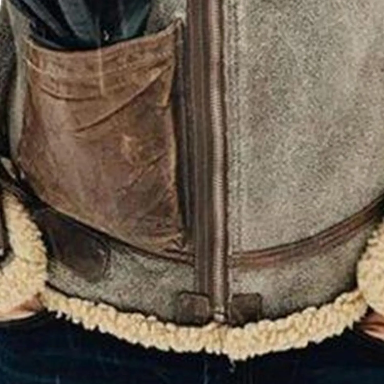 Men's Suede Winter Jacket Fur Collar Bomber Faux Leather Coat Sherpa Lined Warm Winter Outwear