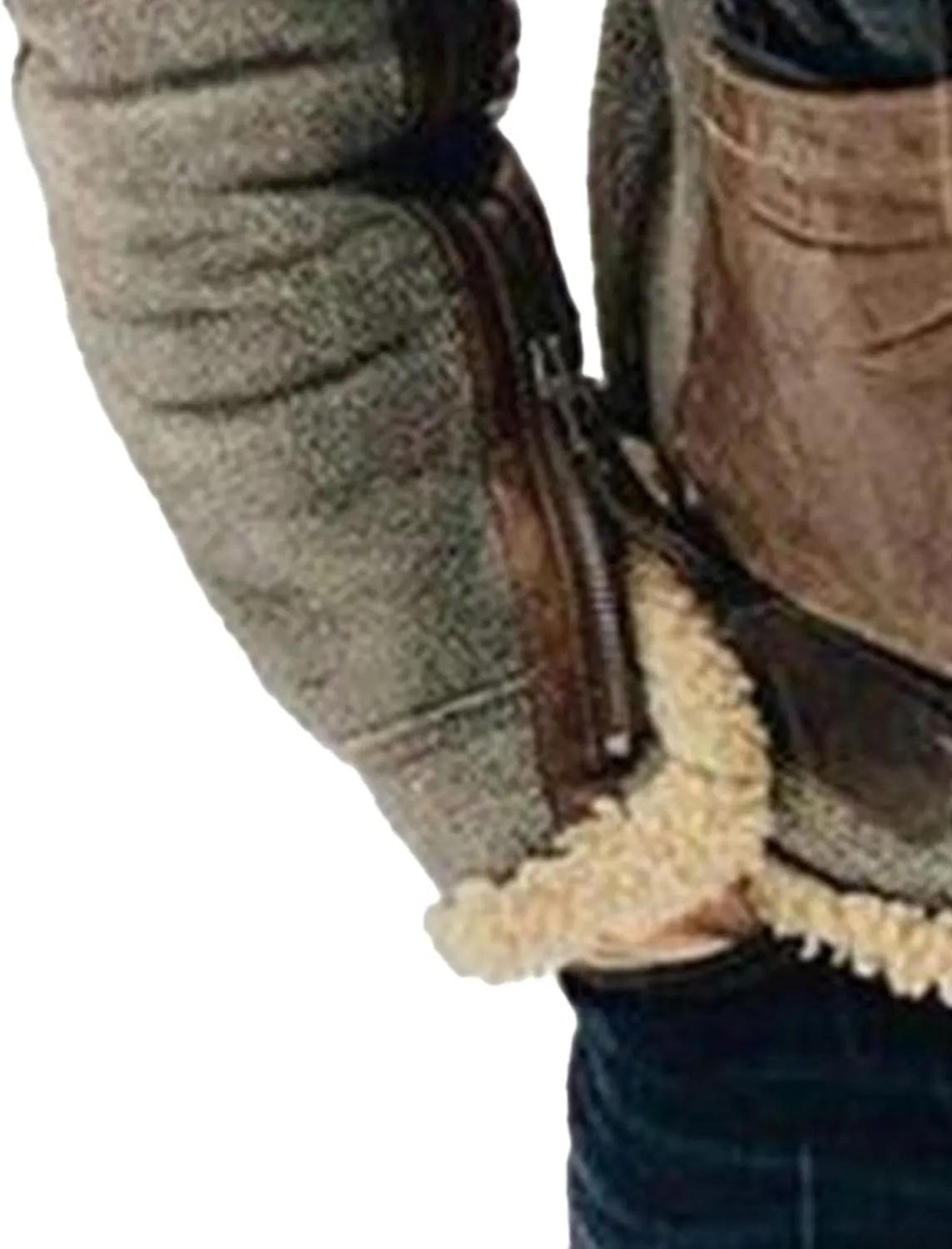 Men's Suede Winter Jacket Fur Collar Bomber Faux Leather Coat Sherpa Lined Warm Winter Outwear
