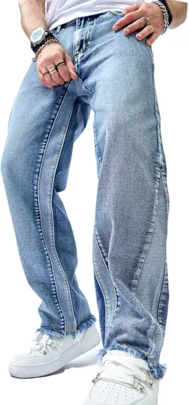 Mens Wide Leg Jeans Baggy Regular Relaxed Fit Straight Leg Jeans Raw Hem Vintage Y2k Loose Fit Denim Pants