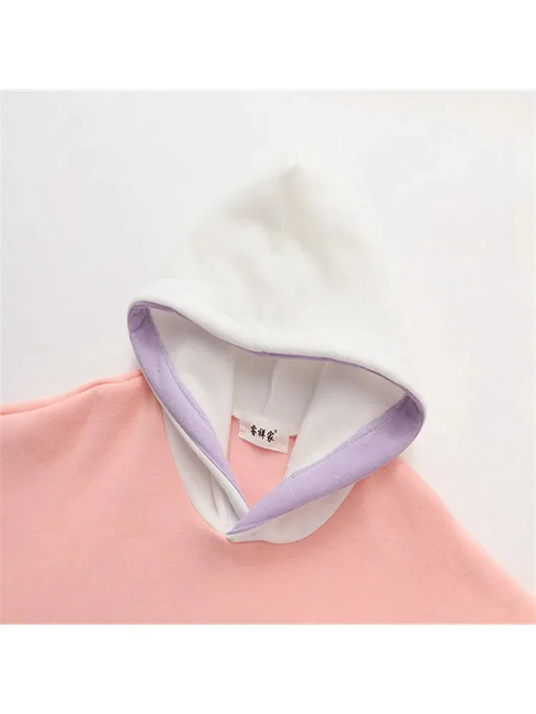 Metaversmall Women Hoodies And Sweatshirts Cartoon  Tetter Embroidery Long Sleeve Hooded Pullover Tracksuits Sweet Style Female Tops