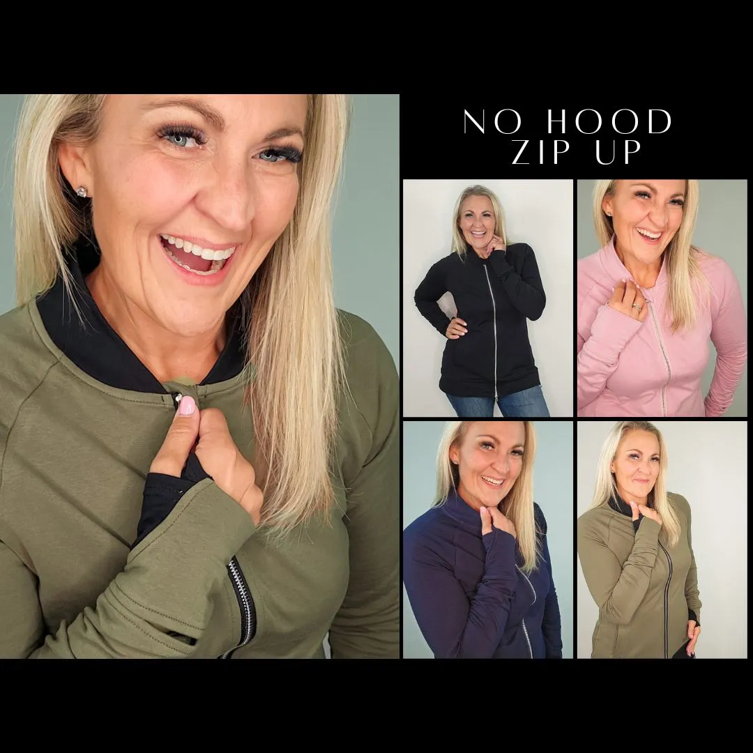 Navy Solid No Hood Zip Up