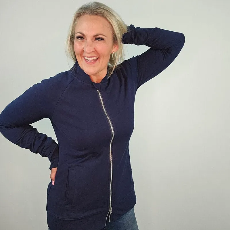 Navy Solid No Hood Zip Up