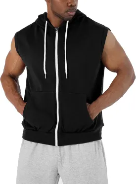 Ohoo Mens Slim Fit Sleeveless Lightweight Zip Up Hooded Sweatshirt Vest Hoodie