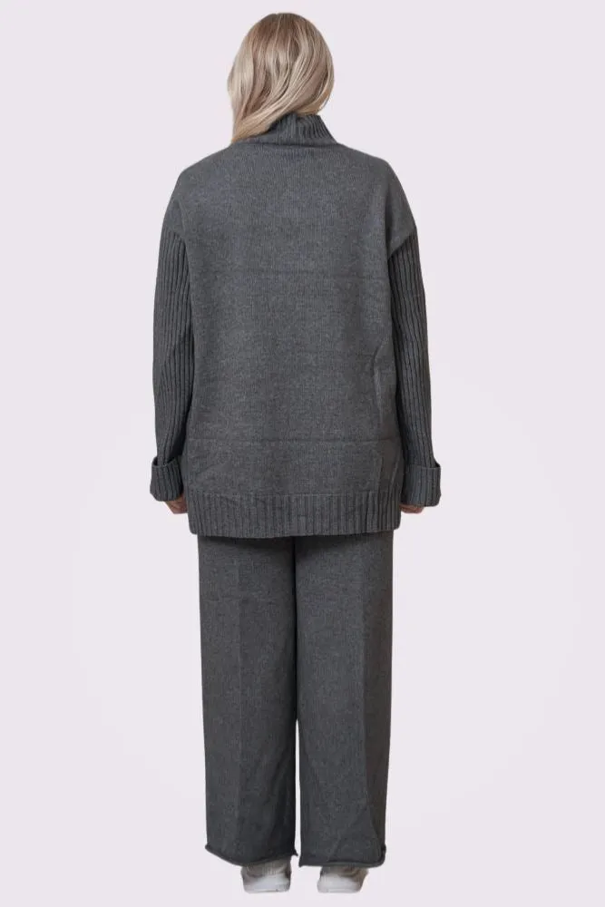 Plain Ribbed Wide Leg Co-Ord