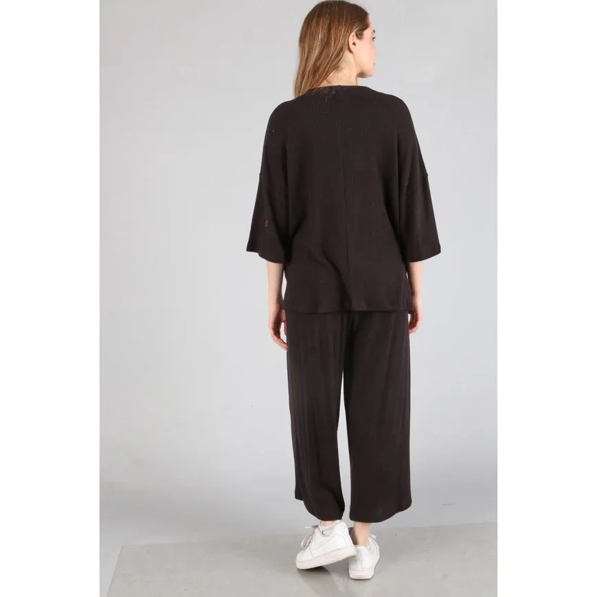 Plus - Brushed Wide Leg Pants Black