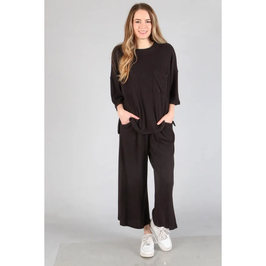 Plus - Brushed Wide Leg Pants Black