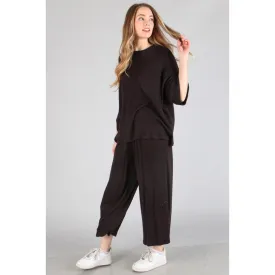 Plus - Brushed Wide Leg Pants Black