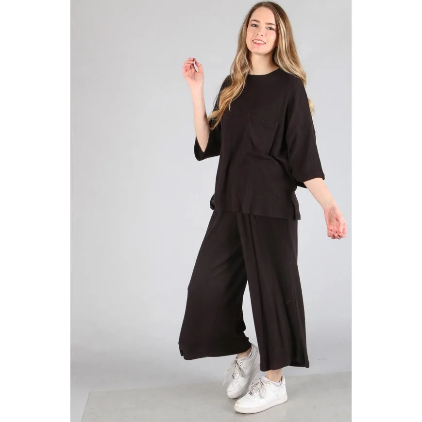 Plus - Brushed Wide Leg Pants Black