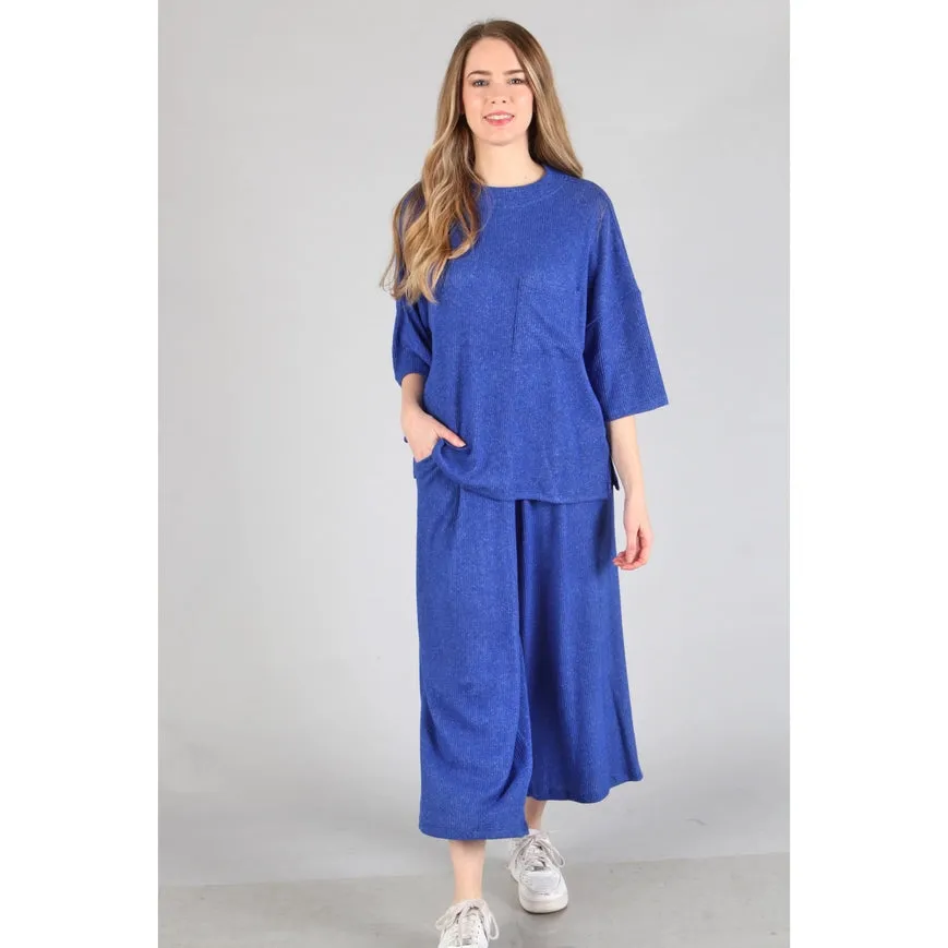 Plus - Brushed Wide Leg Pants Royal