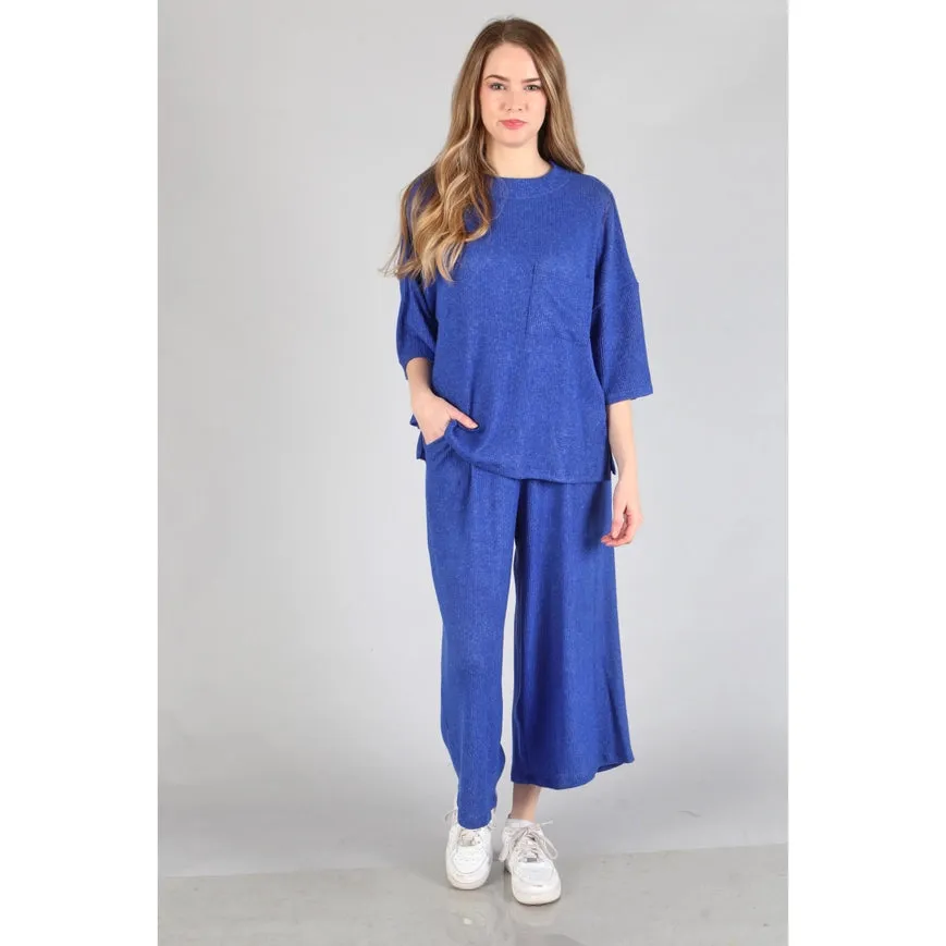 Plus - Brushed Wide Leg Pants Royal