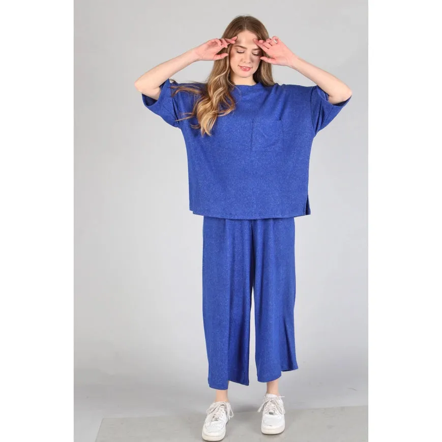 Plus - Brushed Wide Leg Pants Royal