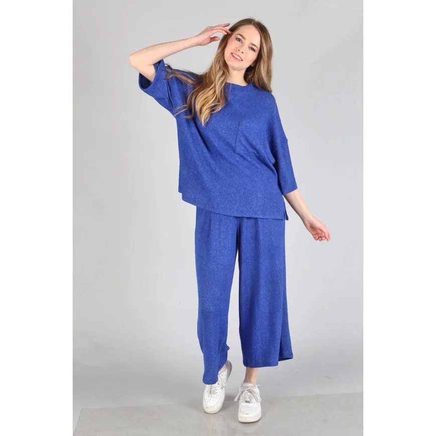 Plus - Brushed Wide Leg Pants Royal