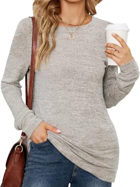 POGTMM Women Long Sleeve Tunic Tops to Wear with Leggings Casual Loose Fit Crew Neck T-Shirts Tops Blouse