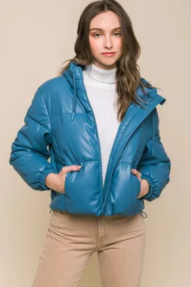 Puffer Leather Jacket AZURE