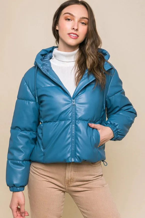 Puffer Leather Jacket AZURE