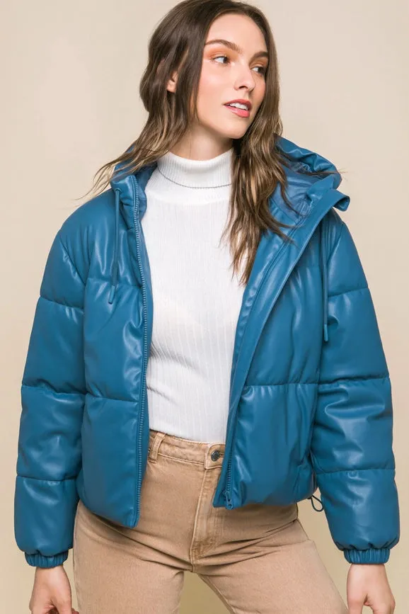 Puffer Leather Jacket AZURE