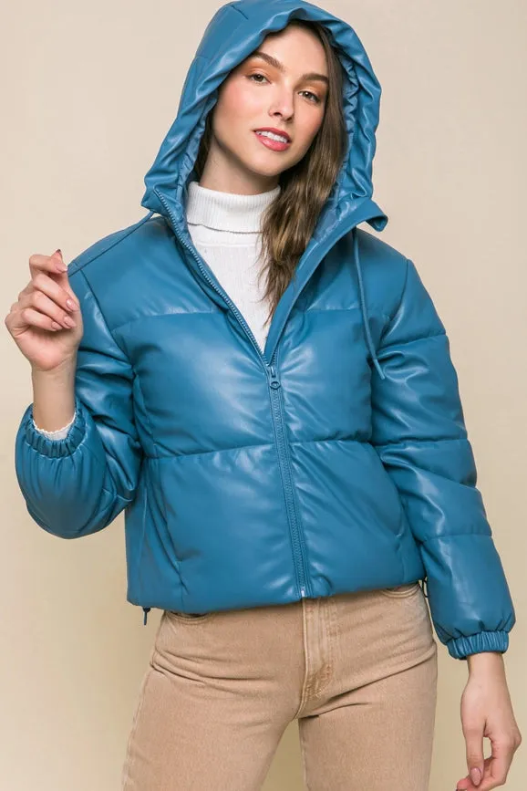 Puffer Leather Jacket AZURE