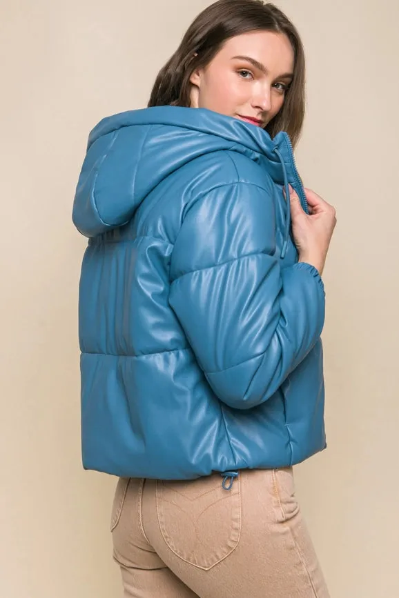 Puffer Leather Jacket AZURE
