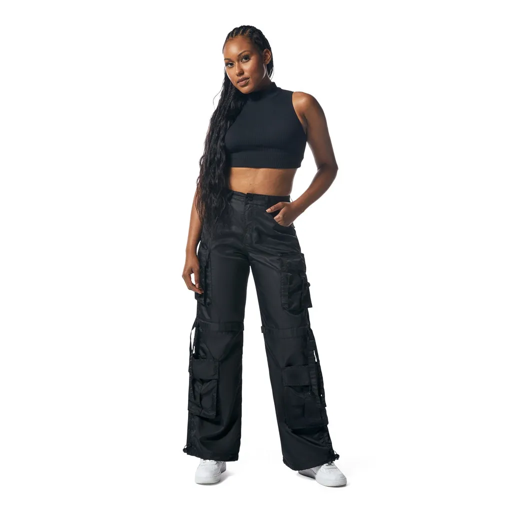 Relaxed Slouch Utility Satin Pants - Black
