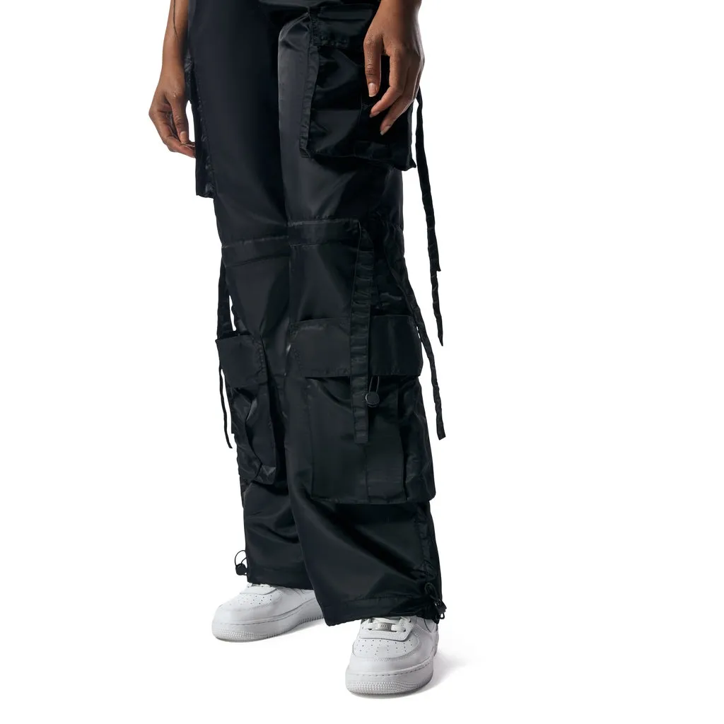 Relaxed Slouch Utility Satin Pants - Black