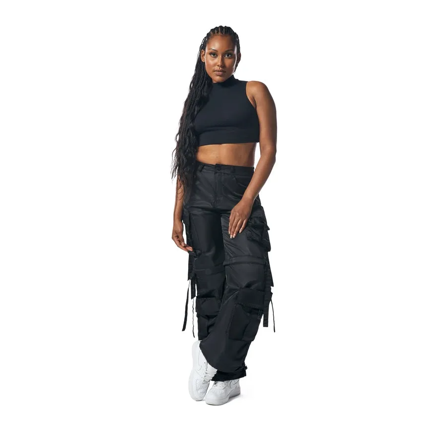 Relaxed Slouch Utility Satin Pants - Black