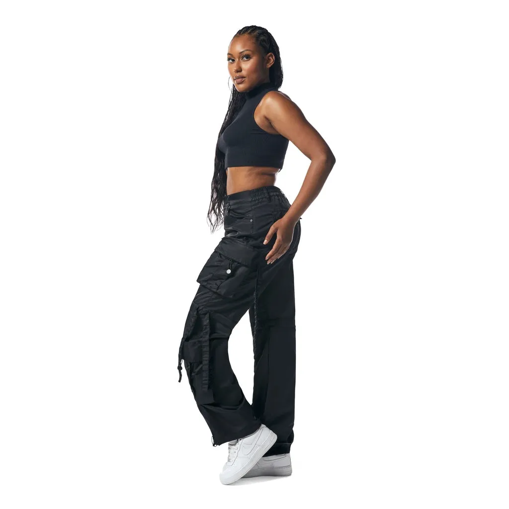 Relaxed Slouch Utility Satin Pants - Black