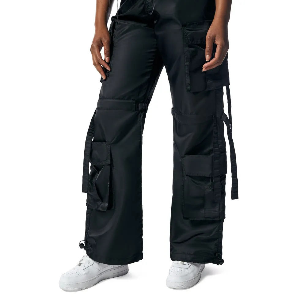 Relaxed Slouch Utility Satin Pants - Black