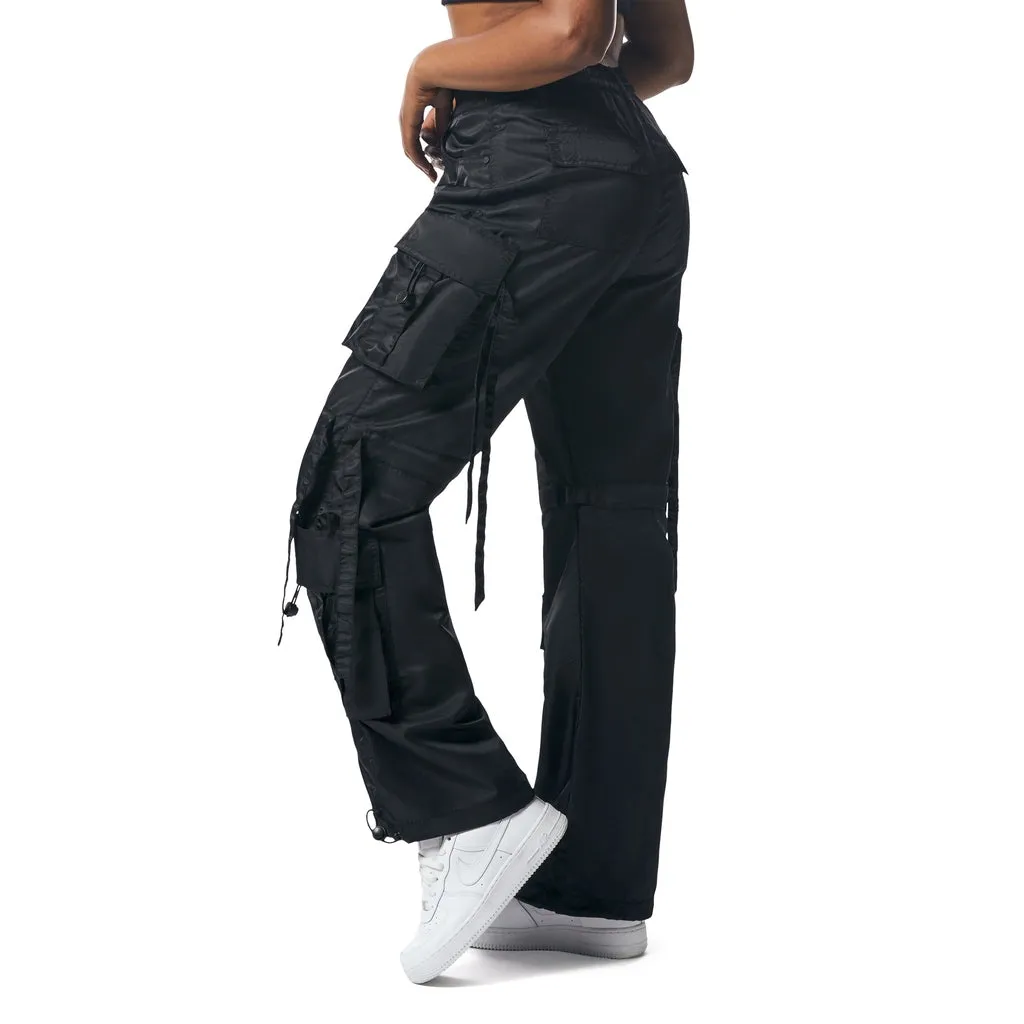 Relaxed Slouch Utility Satin Pants - Black