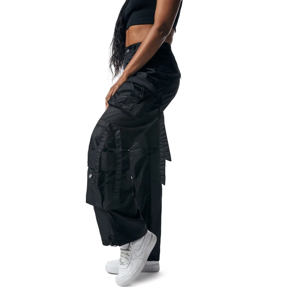 Relaxed Slouch Utility Satin Pants - Black