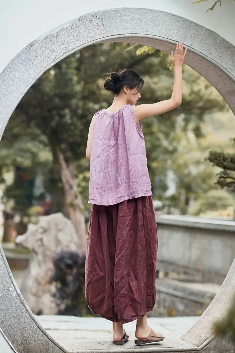 Retro Style Wide Leg Brown Cropped Pants for Women