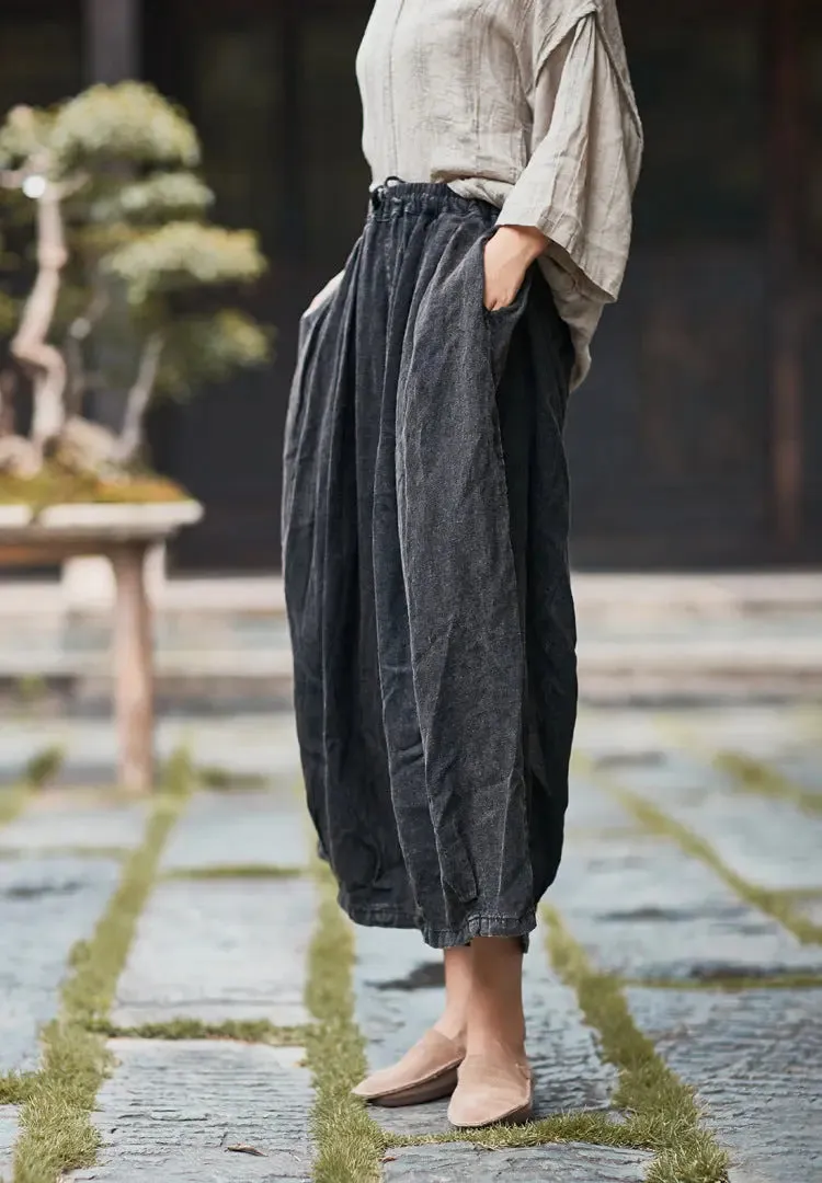 Retro Style Wide Leg Brown Cropped Pants for Women