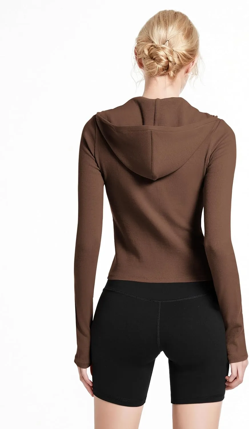 Ribbed Hoodies for Women Lightweight Full Zip Up Jackets Long Sleeves Tops Fitted Cropped Sweatshirt