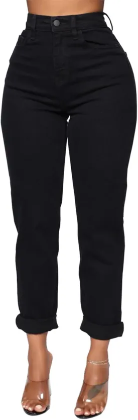 SheKiss Boyfriend Stretchy Jeans for Women - Distressed Frayed High Waisted Trendy Denim Blue Jeans