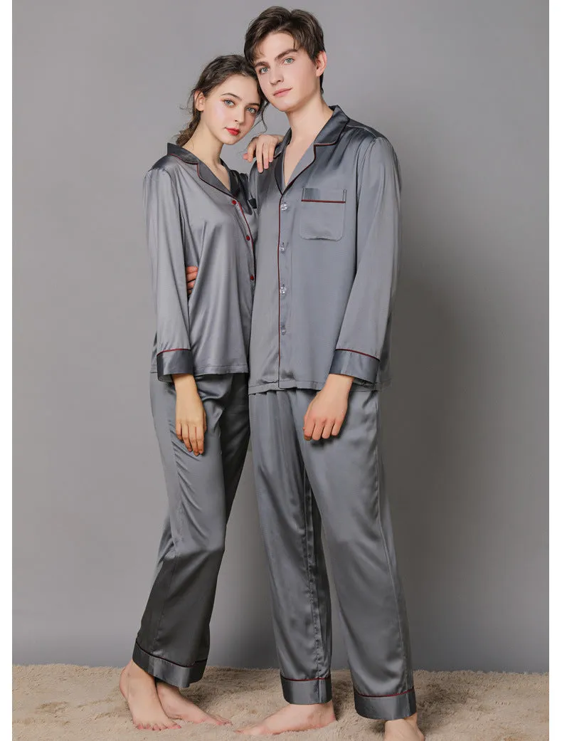 Silk Couple Pajamas And Home Wear Long-Sleeved Suit - Men's Pajama Set