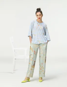 Straight Fit Trousers Silk Damask Ice Blue