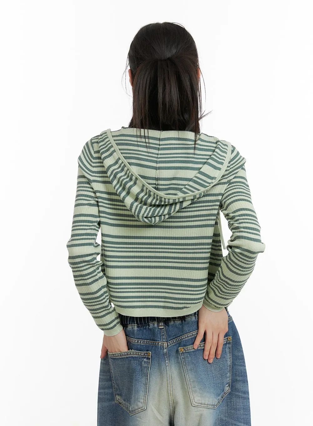 Striped Zip-Up Cropped Hoodie CA418
