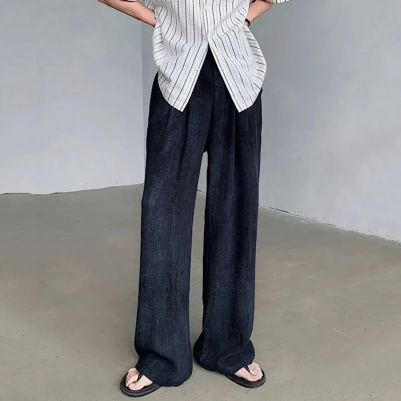 Summer Suit Pants Men's Wear Tie Dyed Thin Ice Silk Loose Casual Wide Leg Trousers Korean Style Men Clothing Simple 9C6033